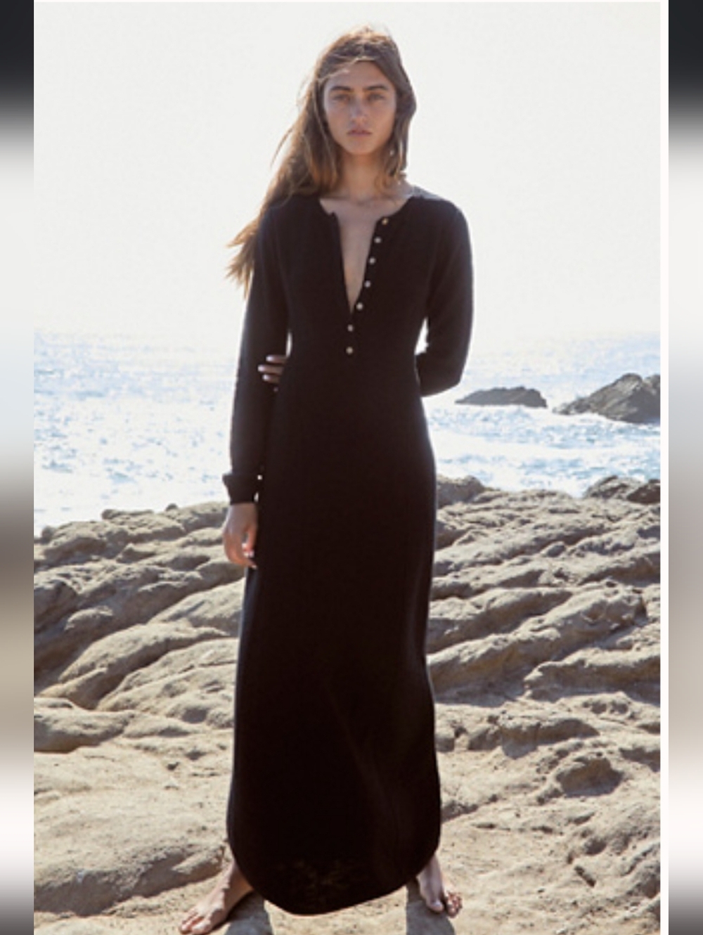 Black Long Sleeve Button-Front Maxi Dress - Free People